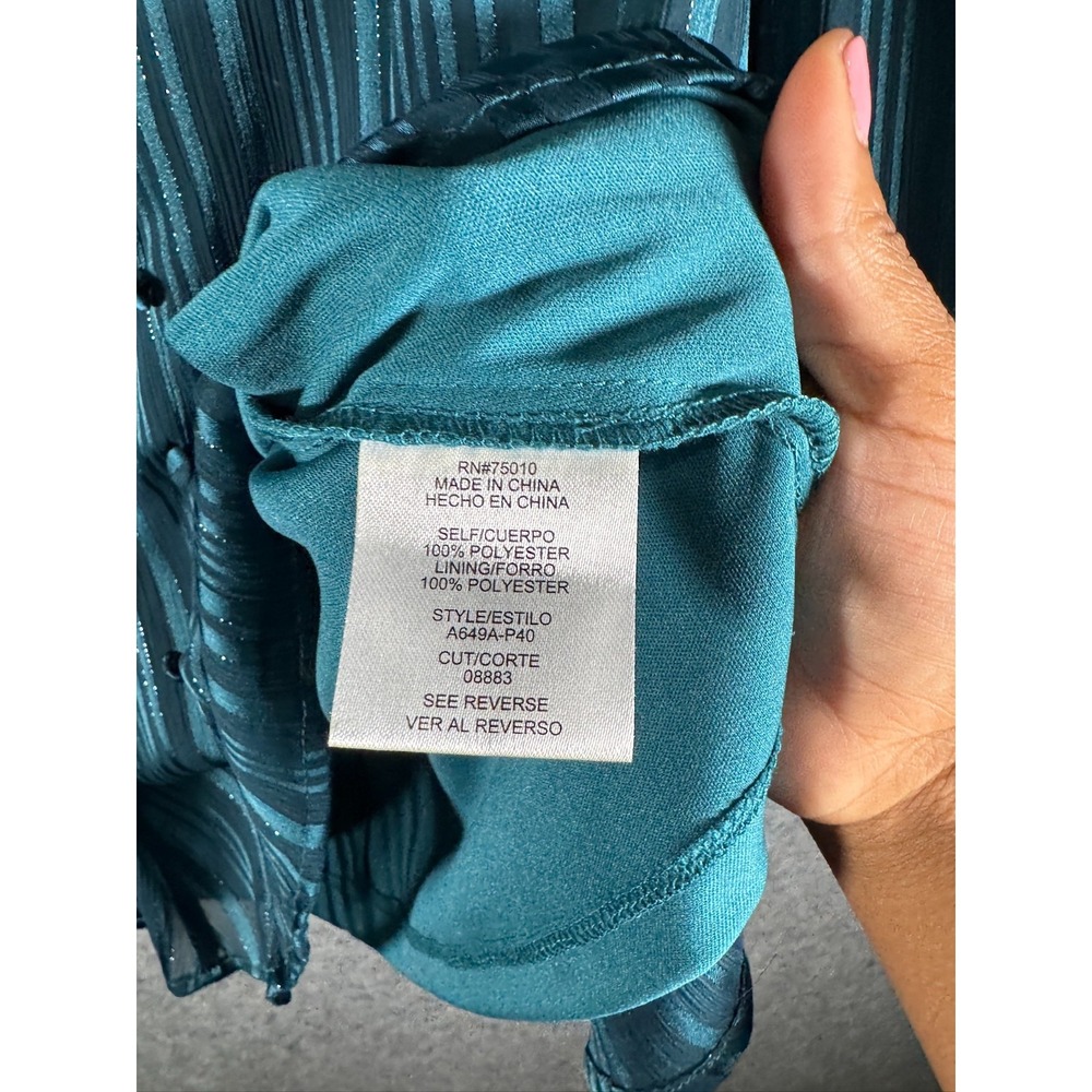 City Vibe Teal Blue Metallic Pinstripe Puff Sleeve Mini Dress Size 0‎ glam - Picture 7 of 9
